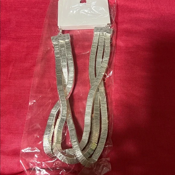 Silver Multi-Strand Herringbone Statement Necklace - Women Jewelry - Picture 2 of 2